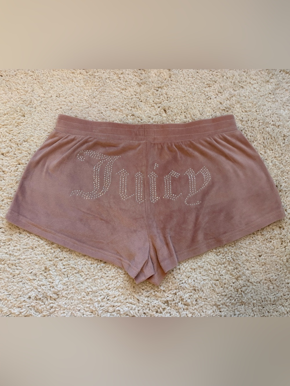 Y2K Juicy Couture Mauve Velvet Rhinestone Logo Lounge Shorts